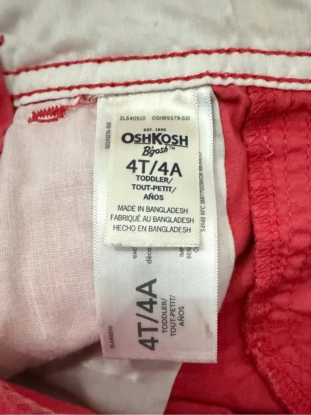 OshKosh B'gosh Coral Red Shortalls with Striped Navy Straps
